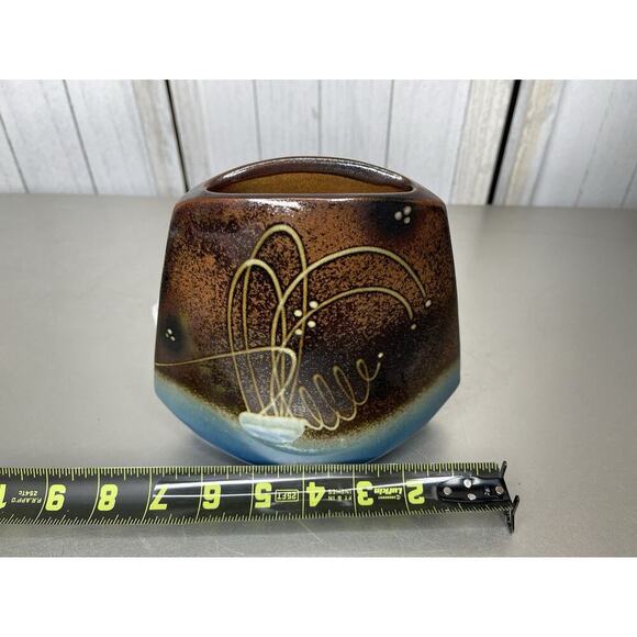 JAMES BROOKE Seattle Brown Blue Black Abstract Free Form Porcelain Vase - Picture 7 of 7